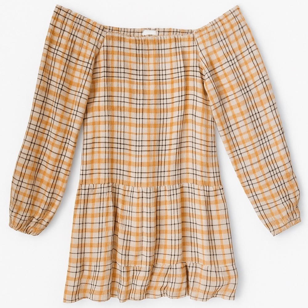 Off The Shoulder Plaid Dress